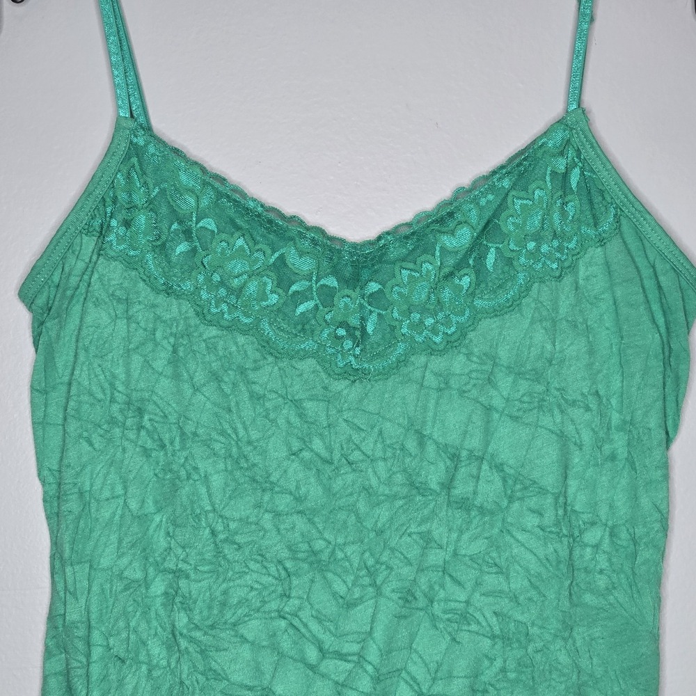 Maurices Y2K Style Lace Trim Cami Tank Top Women Medium Green Crinkle  Boho - Picture 2 of 6